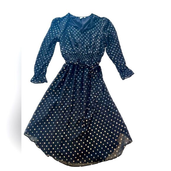 Gap Black Metallic Polka Dot Long Sleeve Midi Dress Women’s Size Small - Picture 1 of 9